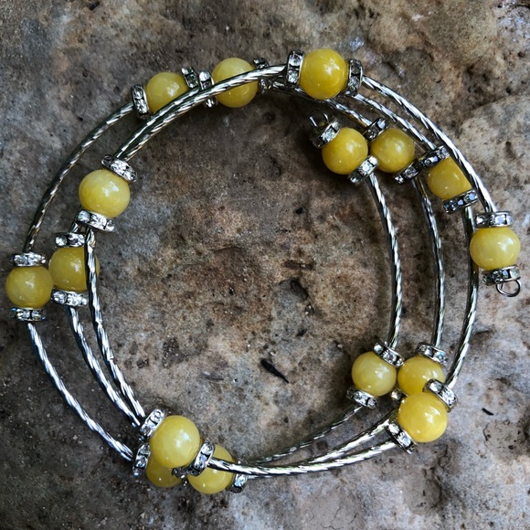 💖Yellow Jasper Beaded Bracelet; Crystal Rondels💗 - Picture 1 of 3